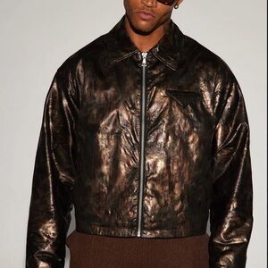 Men's Metallic Brown Bomber Jacket